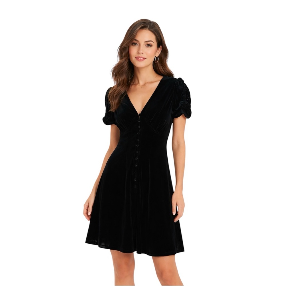 Polo Ralph Lauren Silk Blend Velvet 16 Black Button Front Women Dress Coquette